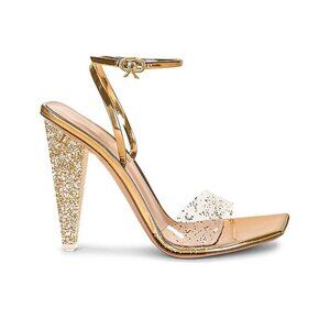 Gianvito Rossi Odyssey Gold Glittery Open Toe Block Heels